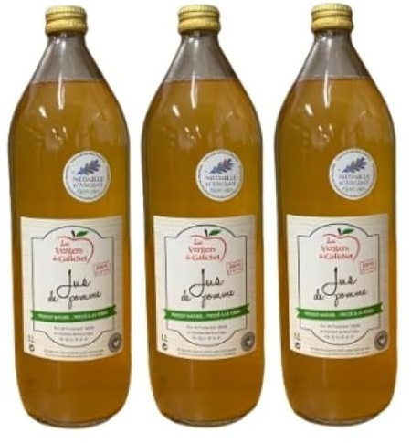 Artisan Apfelsaft, 100 % reiner Saft, ohne Zuckerzusatz und ohne Konservierungsstoffe in einer Charge von 3 Flaschen à 1 Liter.