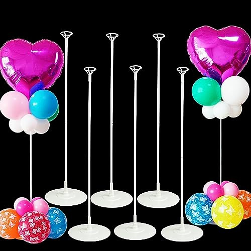 Dilcamrita Balloon Sticks Stands With Cups - 6 Sets 28 Tall Balloon Column Stands Kits with Base for Table Top / Floor Centerpiece Holder Sticks for Parties Decoration