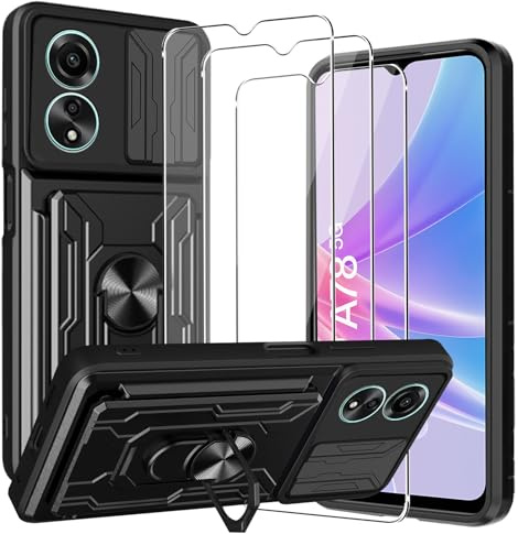 CONAPIKA Cover per OPPO A78 5G/A58 5G con 3 Pezzi Vetro Temperato,PC+TPU Antiurto Case Cover[Magnetica Kickstand][Protezione Fotocamera][Slot per Schede]Militare Resistente Robusta Custodie Protettiva