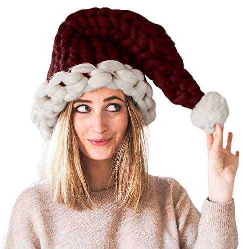 Red Cap Santa Novelty Hat for Christmas Party Hat,Isländische Wollgarn Kreative Handgestrickte Weihnachtsmütze Land Cap