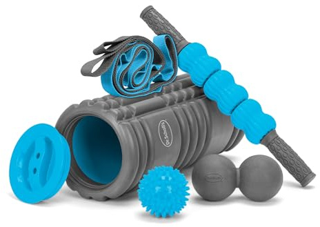 Dr. Scholl's 5-in-1 Stretch and Recovery Massager Set, Includes Hollow Core Massage Roller with End Caps, Muscle Roller Stick, Stretching Strap, Double Lacrosse Peanut, and Plantar Fascia Relief Ball