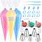 125PCS Piping Bags Tips Set, Thicken Pastry Bags Disposable 12 Inch 100PCS with 8 Icing Bag Ties and 8 Frosting Tips, 1 Brush 4 Bag Clips 2 Scriber Needle for Cake Cookie Cupcakes