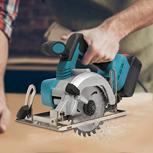 Electric Saw 220V Cordless Circular Saw 0-45° Adjustable Cordless Electric Circular Saw with Lithium Battery and Charger Wood Cutting 185mm Saw Blade Diameter, for Cutting Wood/Ceramic Tiles/Marble