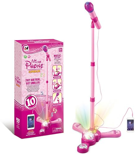 Kids Karaoke Machine With Stand, Microphone With Flashing Stage Lights, Adjustable Stand Gift for Age 3+ Years Old Children