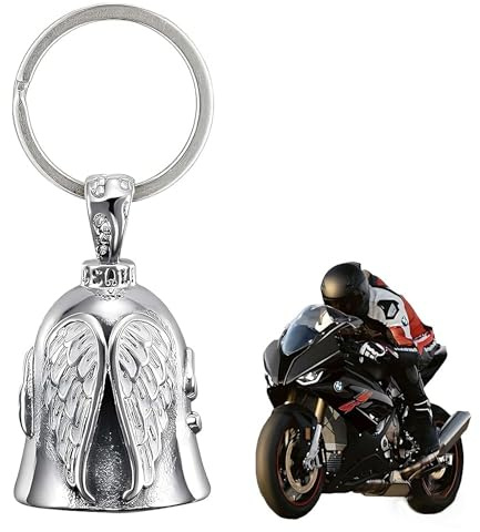 Saituo Home Campana Moto Amuleto Alas Ángel, Llavero Motos Guardian Bell Protector, Campana Motera de Buena Suerte, Regalo para Moteros, Accesorio Decorativo para Motocicletas Bicicletas Coches