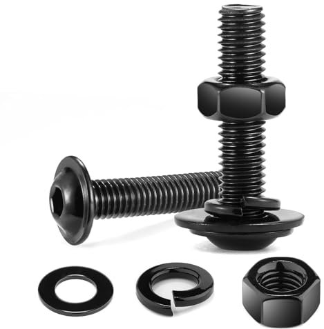 Juego de 10 tornillos M8 x 25, tornillos de cabeza alomada, tuercas y arandelas, acero inoxidable A2 V2A, hexágono interior, rosca completa, óxido negro