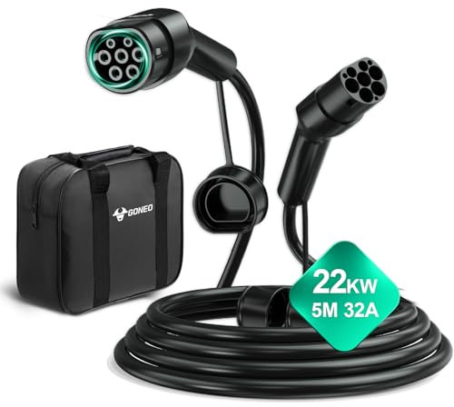 GONEO Typ 2 Ladekabel, Modus 3 / 32A / 22 kW / 3-Phasig / 5 Meter, Typ 2 auf Typ 2 EV Ladekabel für Elektroauto mit Tragetasche