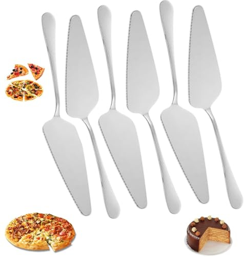 sinzau 6 Pieces Cake Slice and Pie Server, Stainless Steel Cake Knife, Server Cake Cutte, Serrated Edge, for Kitchens, Restaurants, Parties
