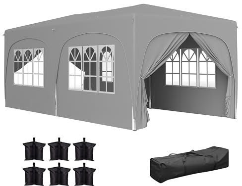Outsunny Pavillon ca. 3x6m, wasserabweisend Stabil Winterfest Pop-up Faltpavillon, UV Schutz 50+, Faltbar Partyzelt Gartenzelt mit 6 Seitenteilen Tasche Gartenpavillon für Camping Garten, Hellgrau