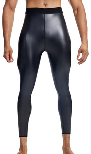 Ausing läderbyxor, snäva herrformkläder, leggings, elastiska bikerbyxor, PU-läder, sportbyxor för män, löparbyxor, långa, wetlook, nattklubb, bar, kläder, klubbkläder, S–4XL, svart, M