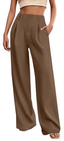 Pantalones de vestir para mujer, cintura alta, elásticos, holgados, rectos, de pierna ancha, pantalones palazzo, ligeros, cómodos, formales, informales, para descansar, para negocios, oficina, marrón