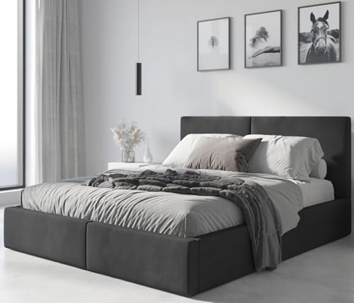 Interbeds Polsterbett Bett Doppelbett mit Stauraum mit Lattenrost Bettkasten Boxspringbett hydrophob gepolsterter Bettrahmen (Anthrazit, 180x200cm)