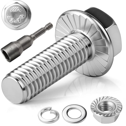 TXXATX 12 stycken M10 x 25 mm, sexkantsskruvar, m10 skruvar, set rostfritt stål, A2 70 helgängad, utvändig sexkantig, flänsmuttrar, fjäderringar, brickor, magneter, sexkantsuttag