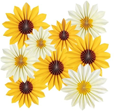 Shuqio Set di 9 fiori di carta a forma di girasoli (35 cm/25 cm/20 cm) per compleanno, matrimonio, baby shower, girasoli, decorazione per celebrazione, tavolo e parete