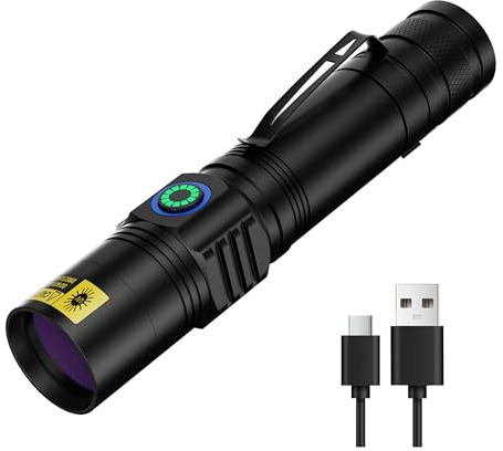 Jebemis 365nm UV Flashlights Rechargeable, Blacklight with USB-C Cord for Pet Urine, Resin Curing, Carpet Stains, Scorpions, and Bed Bug Inspection