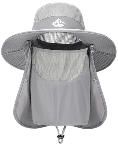 Xnova Sombrero de Pescador para el Sol Hombre con Cubierta Facial Protección UPF 50+ Sombreros Senderismo Gorras de ala Ancha Empacable Bucket Hat Safari (Gris 02, Sombrero Circunferencia: 55–60 cm)