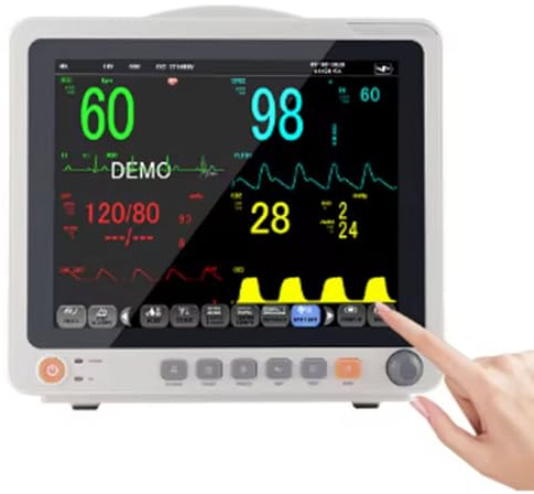 Vitalteckensmaskin, Multiparameterpatientmonitor, Professionella 5-Avlednings-Ekg-Monitorer, 12 Stor Pekskärm, Andning, Blodsyre, Blodtryck, Ekg-övervakning