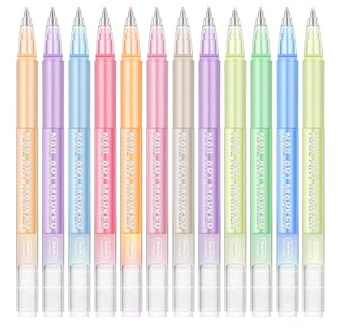 Pennarelli Per Smalto Unghie - Set 12 Colori Penne In Pittura Acrilica All'Acqua Per Ragazze Donne, Penna Manicure Per Casa Salone Feste Progetti Pratici, Kit Disegno Punta Fine