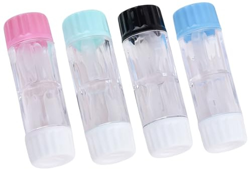 4 Pcs Mini Colorful Contact Lens Cases, Travel Contact Lens Solution, Cosmetic Contacts Lense Hard Lenses Case, Cosmetic Container Protective Box, Clear Double-headed Holder(4 Colors)