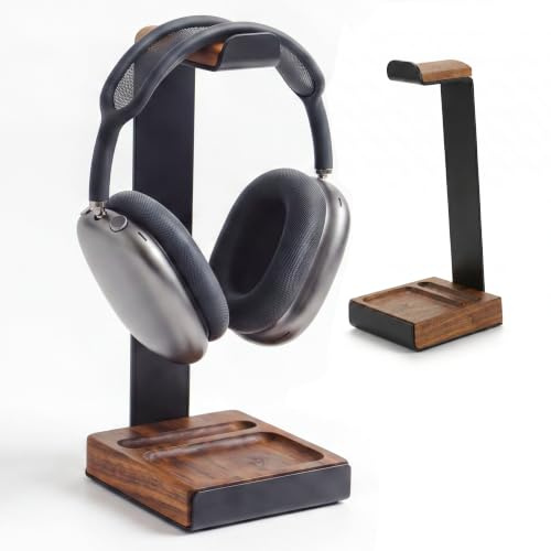 COREMINDED Universal Headphone Stand for Desk, Walnut Wood Headset Holder