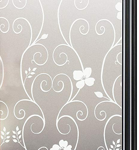 Qualsen Vinilos para Cristales Decorativos, Vinilo Adhesivo Cristal Diseño de Flores Esmeriladas, Vinilo Ventana Privacidad para Cocina Oficina Anti UV 60 x 400 cm, Flor Blanca