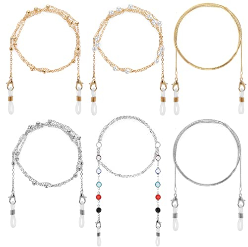 Abeillo 6 Stück Brillenkette, Perlen Brillen Ketten, Brillenband für Damen Herren, Mode Sonnenbrille Brillen Kette Inhaber Gläser Halskette Lesebrille Kette