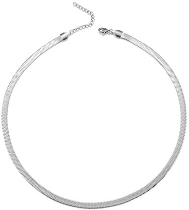 HSWYFCJY Silber Schlangenkette Damen Halskette Fischgrätenhalskette Choker Halsband Halskette für Frauen Mädchen,Breite 3mm, Länge 45cm