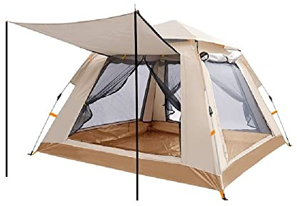 Komonee Pop Up Beach Tent Camping Deluxe Dome Style with Awning Cream And Sand 3 Man Person Outdoor UV Beach House