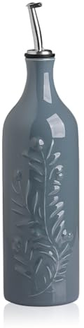 Sweejar Home Grande Bottiglia Dispenser in Ceramica per Olio d'Oliva, 700ml, Ampolla Opaca con Rilievi Protegge dall'Ossidazione, Bottiglia per EVOO, Aceto, Salsa di Soia, Blu Nebbia