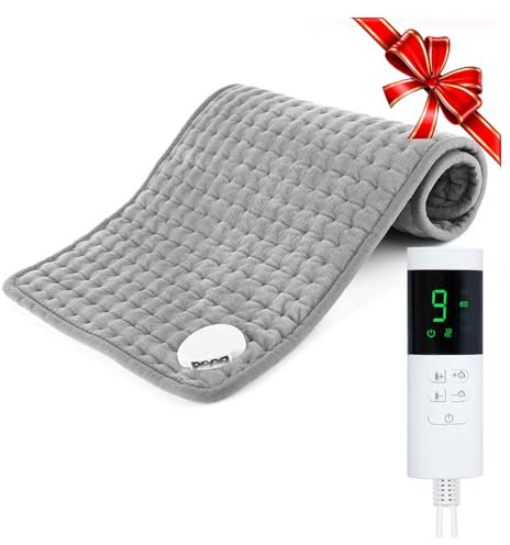 Termoforo Elettrico 60x30cm, Cuscinetto Riscaldante Elettrico per Alleviare il Dolore alla Schiena, Cuscino Termico Elettrico con Spegnimento Automatico, Tecnica di Riscaldamento Rapido, Grigio