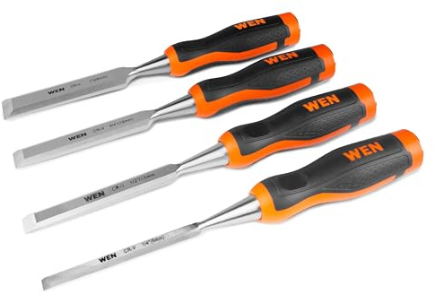 WEN Short Blade Wood Chisel Set with Heat-Treated Carbon Steel Blades, 4 Piece (CH4010)