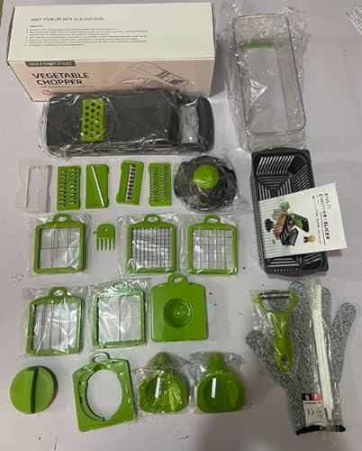 Nuo desire Affettatrice Mandolina per Verdure 26 in1 Cubetti Grattugiare Verdure Multifunzione Tagliaverdure Manuale con 12 Lame per Julienne Vegetable Slicer Taglia Cipolla Frutta Patate