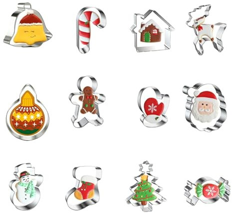 12 Stück Ausstechformen Weihnachten Set,Plätzchenausstecher Weihnachten, Ausstecher Weihnachten Aus Edelstahl Für Fondant Kekse Backen Tortendeko