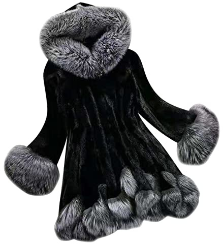 Vinterjacka dam lång med pälshuva | fuskpäls jacka elegant med huva | pälsjacka enfärgad vinterrock fodrad plysch med päls vintage jacka långärmad damkappa oversize fuskpäls kappa