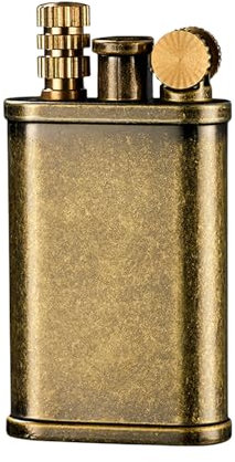 Sporgo Accendino Vintage in Ottone a Benzina: Ricaricabile Con Fiammifero, Fiamma Jet Regolabile, Regalo per Uomini (Senza Benzina)