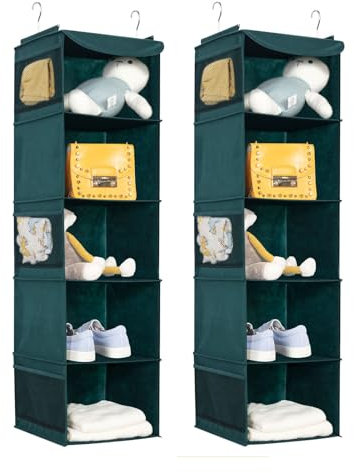 BrilliantJo 2 Unidades de Almacenamiento para Armario con 5 estantes, Estante de Almacenamiento con 6 Bolsillos para Ropa 30 x 30 x 108 cm Verde