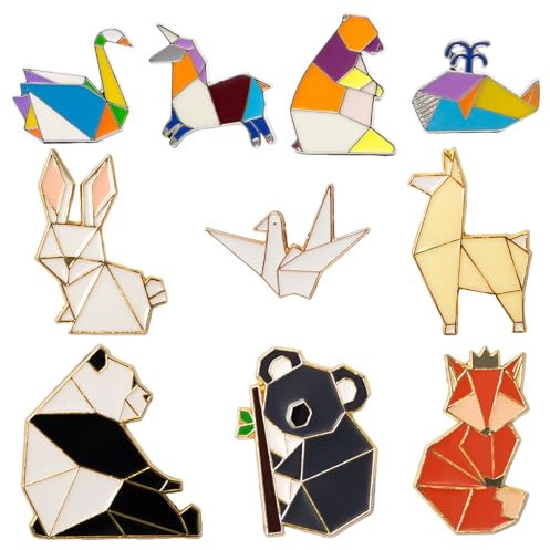Sxutop 10 Pièces Émail Broches Alliage Mignon Épingles Animaux Broche Pin Métal Broches en Émail Géométrique Origami pour Sacs Vestes Bijoux Écharpes Vêtements pour Femmes