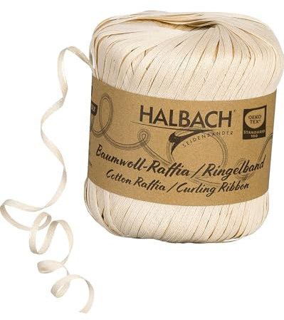 Halbach Nastro di seta a righe | larghezza 4 mm lunghezza 100 m | nastro regalo sostenibile per lottare e confezionare regali in 100% cotone | Colore: crema