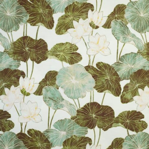 Kt KILOtela - Tela Loneta Estampada, Decoración, Tapizar, Cojines, Cortinas, Colchas, Bolsos, Manteles, Manualidades. Ancho 280 cm, Largo a Elección de 50 en 50 cm, Nufar Jade, Nanúfares, Verde