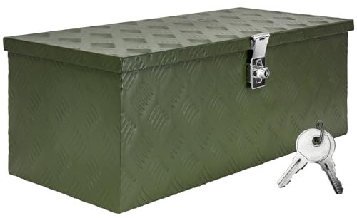 Trucky Deichselbox Grün Werkzeugkasten Truckbox Alu Box Anhänger Kiste mit Deckel Abschließbar Alubox Transportbox Werkzeugbox Aluminium Aufbewahrungsbox D050