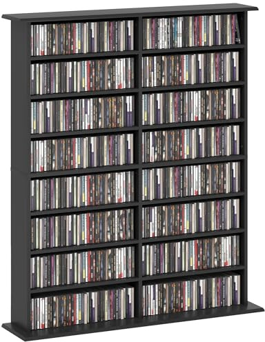 HOMCOM 720 CD/396 DVD Storage Unit, 396 Blu-ray Media Storage Shelf with 16 Compartments and 12 Adjustable Shelves, CD Tower for Living Room, Bedroom, Office, Black