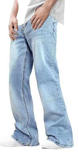 GINGTTO Jean Baggy Homme Y2K Streetwear Jeans Loose Fit Pantalon en Droit Décontracté Homme Blau 28W/30L