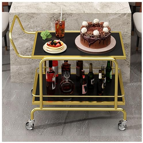 Carrito de servicio de habitación de hotel de 2 niveles, marco resistente, pintura para horno de alta temperatura, lados de seguridad elevados, ruedas grandes de 3 pulgadas con frenos, perfecto para