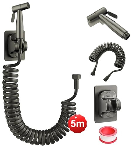 DEANKEJI 3 Metri PE Doccetta per Bidet-Set, Grigio Scuro Doccetta Bidet, Doccettaperbide con Tubo Flessibile, Doccetta-Bidets da Palmare, per Bagno, Cucina, Hotel