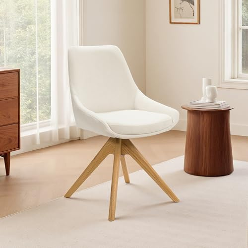 Zouron Chaise de Salle à Manger avec Pieds en Bois（Velours）, Chaise pivotante（360°）,sans accoudoirs, Chaise de Bureau à Domicile, Beige