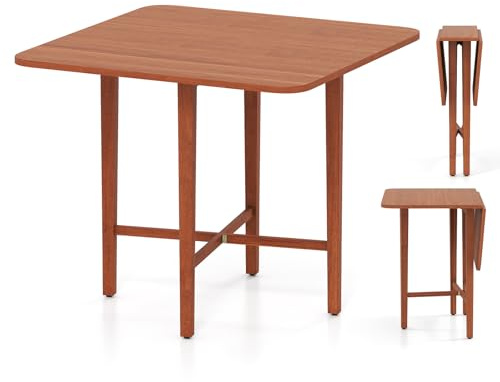 RELAX4LIFE Table à Manger Pliante pour 2-4 Personnes, Table Cuisine Pliante pour Petit Espace, 2 Abattants, Pieds en Bois de Caoutchouc, Ép. Pliée 25,5 CM, pour Bureau, Salon, Appartement, Noyer