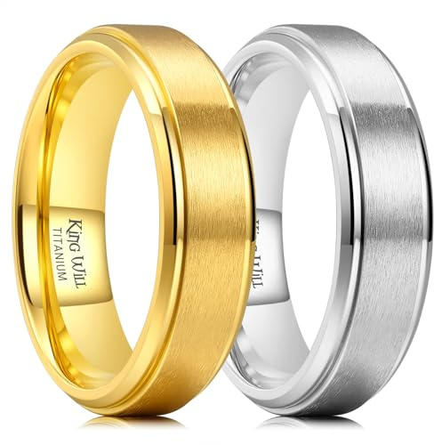 King Will Basic, anello nuziale in titanio, 5 mm/7 mm, per uomini, donne, coppia di anelli spazzolati/opachi, convolti, 69.7 (22.2), Titanio, Nessuna pietra preziosa