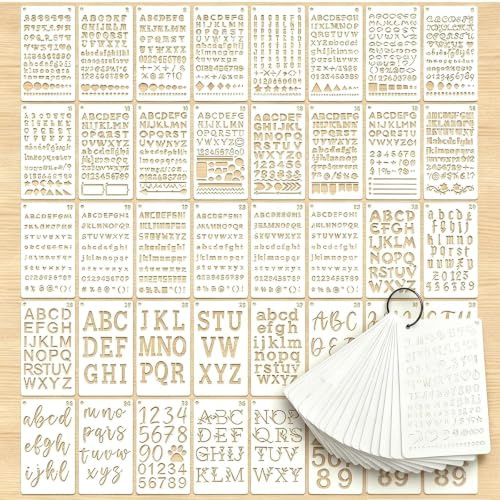 40 stycken bokstäver mallar, återanvändbara bokstavs- och nummermallar för målning, textilier, mellanhylla, spraymålning (10,2 x 17,8 cm)
