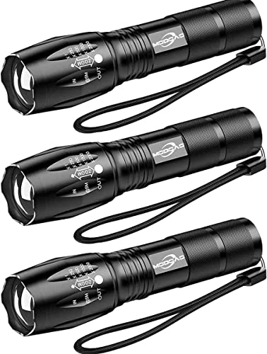 Ultra-Bright Flashlights, 2000 Lumens T6 LED Tactical Flashlight, Zoomable Adjustable Focus, IP65 Water-Resistant, Portable, 5 Light Modes for Indoor and Outdoor,Camping,Emergency,Hiking (3 Pack)