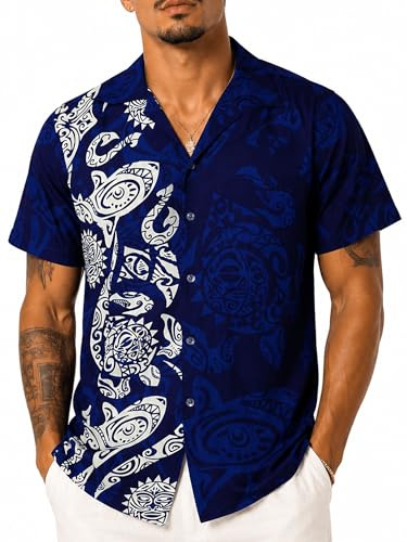 King Kameha Chemise Hawaienne Homme - Chemise Hawaïenne Homme Manches Courtes - Hinano - Chemisette Fleurie Leger – Maori, Blue,
